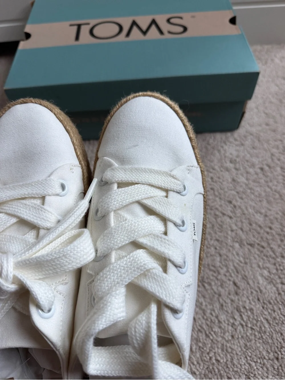 Tom’s Women's White Canvas Platform Sneakers with Espadrille Sole